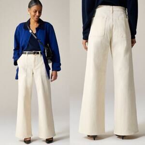 J. Crew Women's High Rise Camp-Pocket Wide-Leg Jean CH917 Ecru Wash Size 26 NWT
